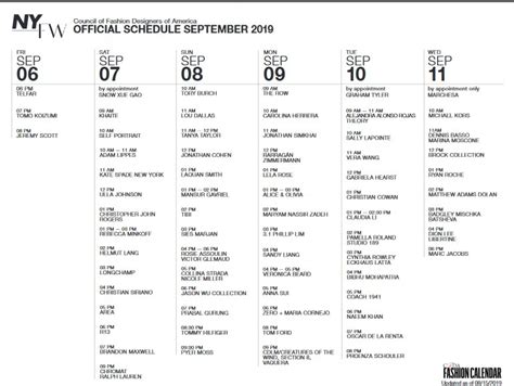 new york fashion week schedule